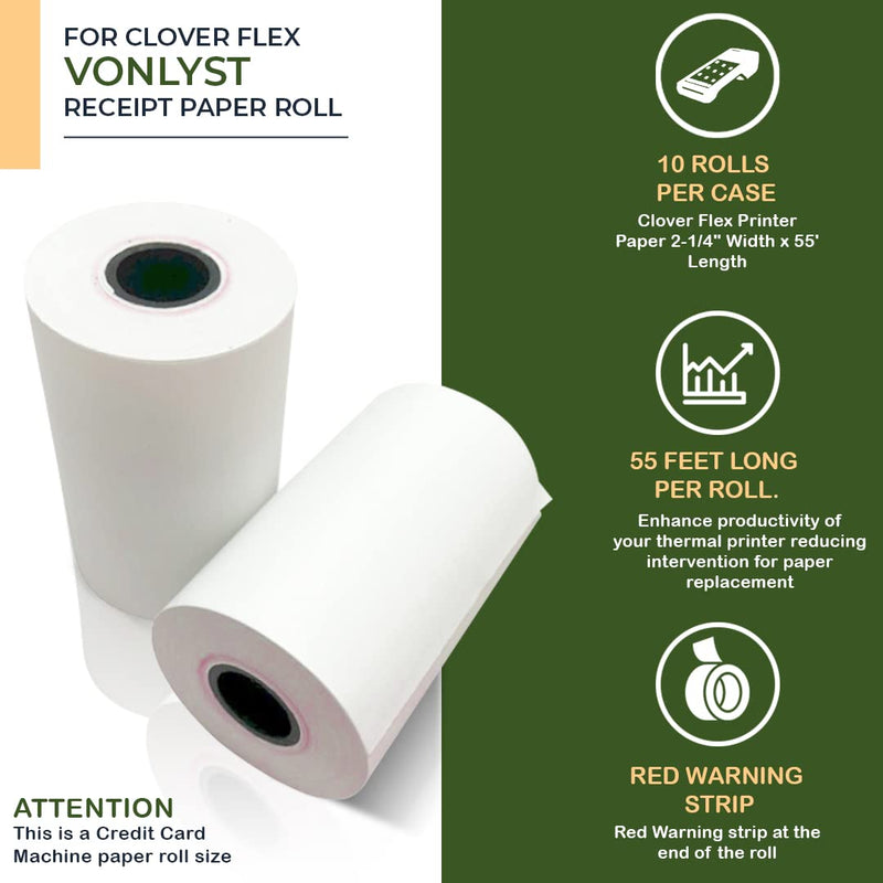 [Australia - AusPower] - Vonlyst Thermal Paper Roll for Clover Flex Receipt Paper 2 1/4 x 55 (10 rolls) 10 rolls 