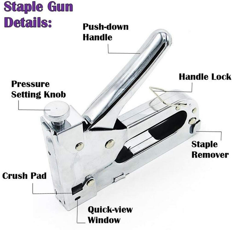 [Australia - AusPower] - Heavy Duty Staple Gun in Metal-Chrome Finish with Quick-jam-Clear Mechanism and Safety Handle Lock - Home Office Construction Use 