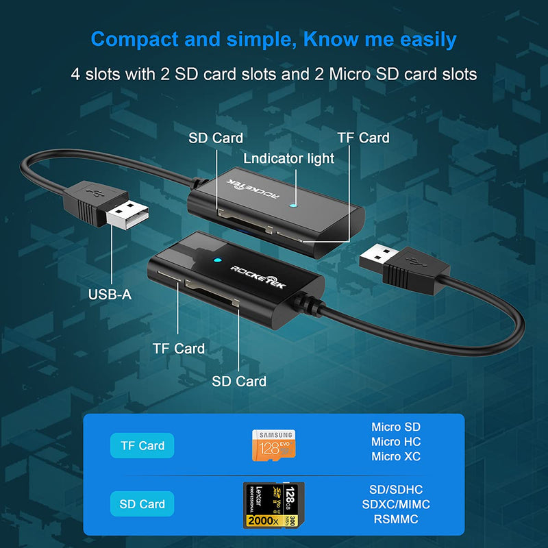 [Australia - AusPower] - 4 in1 USB 3.0 SD Card Reader 4 Slot Flash Memory Card Adapter Hub for SD TF/Micro SD SDXC SDHC MMC RS-MMC Micro SDXC Micro SDHC for Mac Windows Linux Chrome Read 2 Different Memory Card Simultaneously 