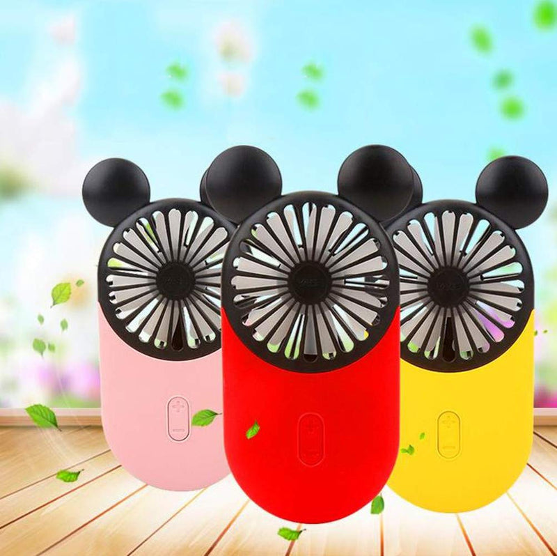 [Australia - AusPower] - Kbinter Cute Personal Mini Fan, Handheld & Portable USB Rechargeable Fan Beautiful LED Light, 3 Adjustable Speeds, Portable Holder, for Indoor Outdoor Activities, Cute Mouse 3 Pack (Red+Pink+Yellow) Red+Pink+Yellow 