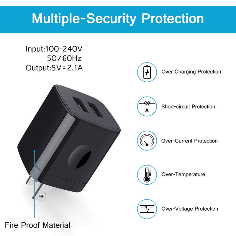 [Australia - AusPower] - Wall Charger Block, 2.1A/5V Dual Port USB Wall Plug Power Wall Adapter 3Pack Black Charger Cube Fast Charging Compatible iPhone SE(2020) 11Pro/Xs/XR/X/8,Samsung Galaxy S21/S20/10/Note20/10/9,LG,Google 3 Black 2 Port 