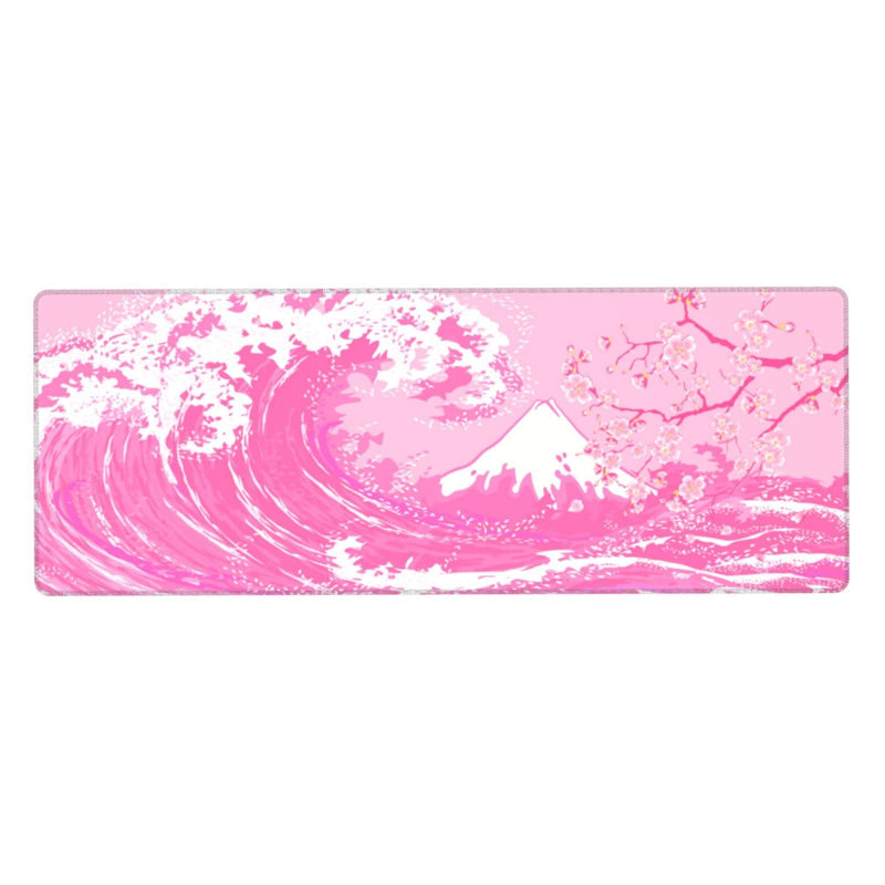[Australia - AusPower] - Pink Japanese Wave Cherry Blossom Gaming Mouse Pad XL, Large Non Slip Rubber Mousepad, Stitched Edges Desk Pad, Long Extended Mice Pad,31.5'' X 11.8'' Pink Japanese Wave Cherry Blossom 