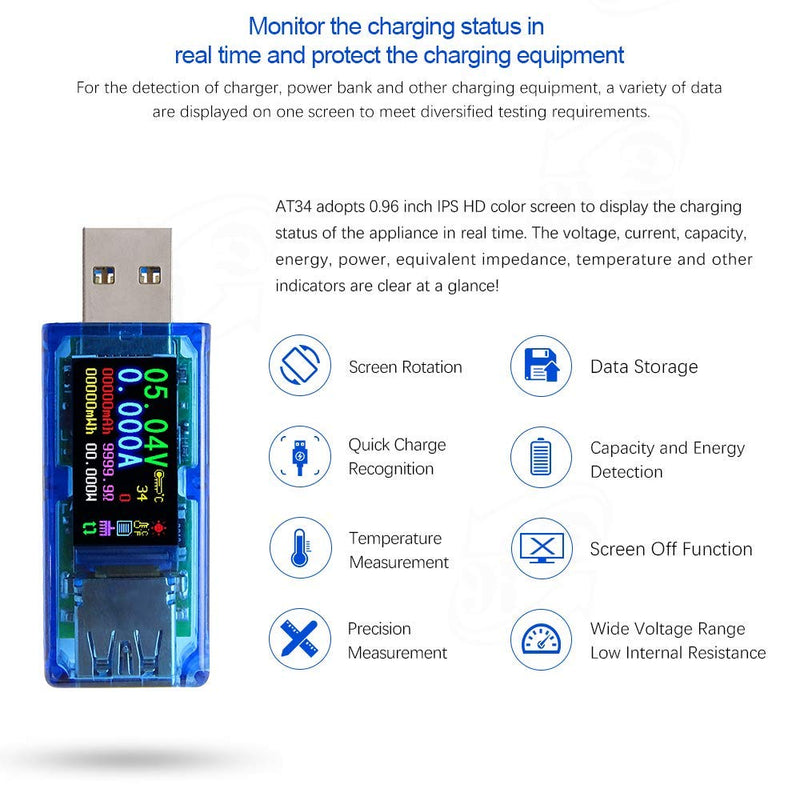 [Australia - AusPower] - USB 3.0 Power Meter Tester Digital Multimeter Current Tester Voltage Detector DC 30.00V 4.000A Test Speed of Charger Cables QC 2.0/3.0 AP 2.4A 