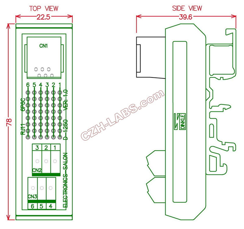 [Australia - AusPower] - Electronics-Salon Slim DIN Rail Mount RJ11/RJ12 6P6C Breakout Board Interface Module. 