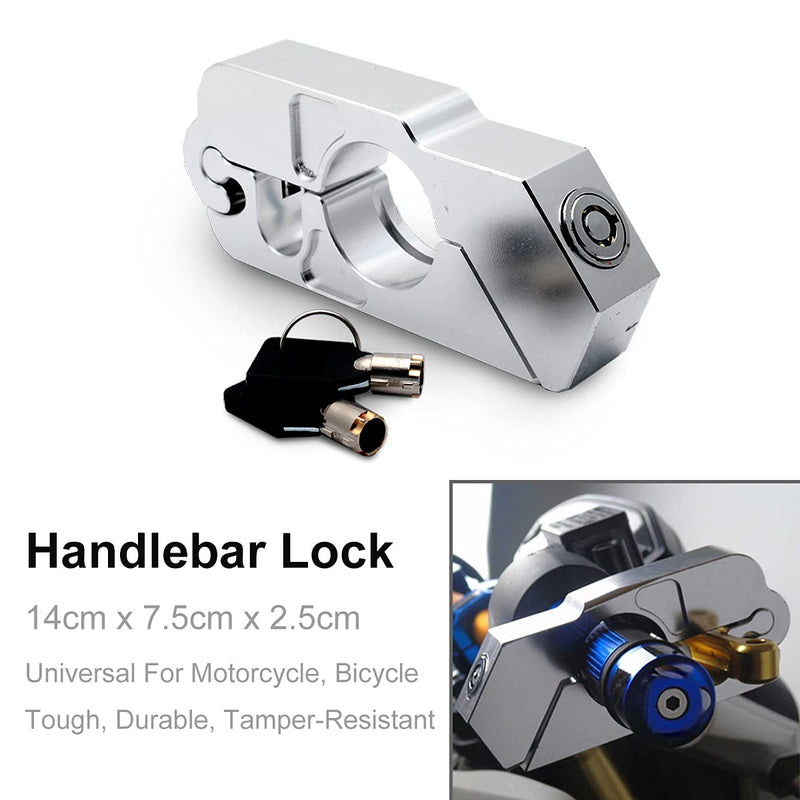 [Australia - AusPower] - Motorcycle Locks Heavy Duty Anti Theft Adjustable Bike Handlebar Lock for Protection Universal ATV Alloy CNC Handle Throttle Grip Security Lock with 2 Keys,Motorcycle Lock Silver 