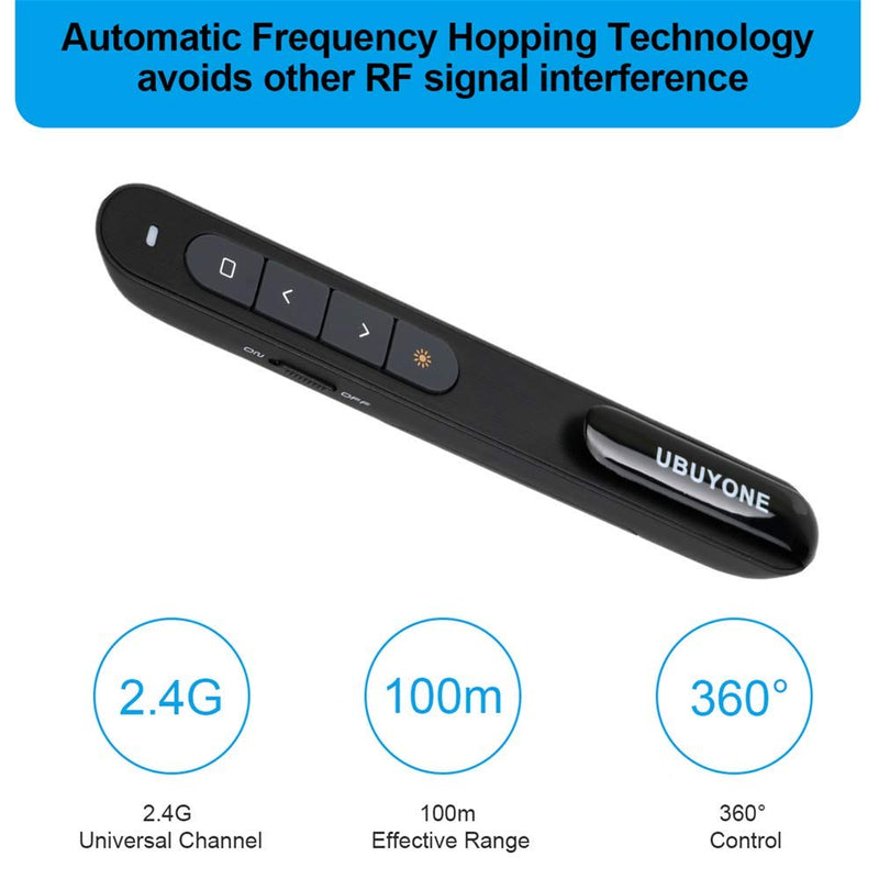 [Australia - AusPower] - UBUYONE Wireless Presenter Remote Presentation Pointer Clicker with Hyperlink&Volume Control USB PowerPoint Slide Advancer 