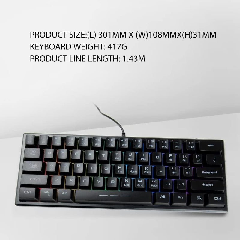 [Australia - AusPower] - 61 Keys RGB Backlit 60% Wired Gaming Keyboard and Mouse Combo, Quiet Ergonomic Waterproof Mini Compact 60 Percent Keyboard, for PC Mac PS4 Xbox Gamer, Typist, Travel 