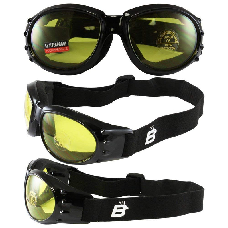 [Australia - AusPower] - Two Pairs of Birdz Bald Eagles Glossy Black Frame Motorcycle Goggles Smoke Lenses and Yellow Tint Lenses 