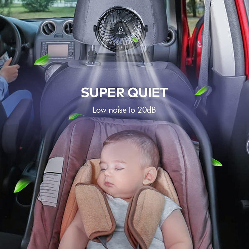 [Australia - AusPower] - Retractable Portable Car Fans with 4 Speeds for Headrest and Rear Seat, Small Cooling Vehicle Air Fan, Quiet Operation, Rechargeable, Battery Operated,360 Degree Rotatable USB Fan for Baby, Puppy, SUV Black-Retractable 