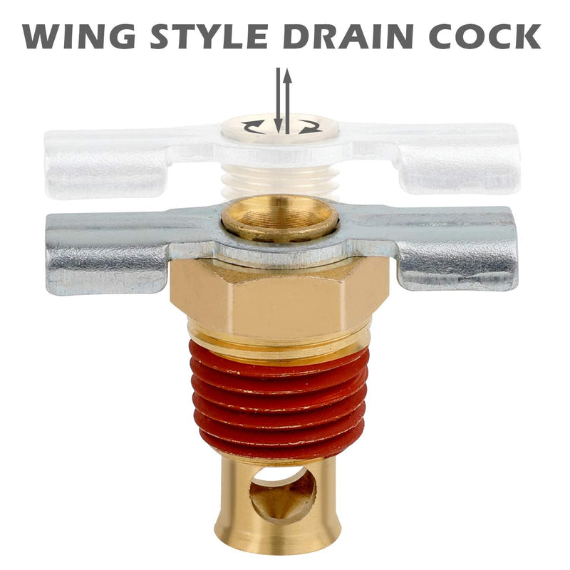 [Australia - AusPower] - Hromee 5 Piece 1/4 Inch Compressor Air Tank Port Fittings Drain Valve Kit with Solid Brass Hex Head Plugs Winged Style and Twist Style Petcock 140 PSI Safety Valve 