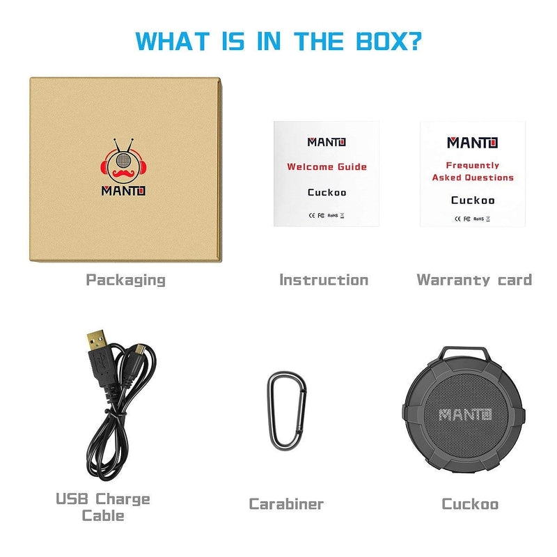 [Australia - AusPower] - Bluetooth Speaker MANTO Cuckoo Portable Wireless Mini Travel Speaker Waterproof Stereo Sound System Support SD Card for Home Shower, Outdoor Sports, Hiking, Camping, Cycling - Grey 