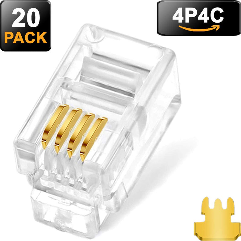 [Australia - AusPower] - NECABLES (20 Pack) 3 Prong Telephone Modular Plug RJ9/RJ10/RJ22 4P4C Connector for Phone Handset Cord (Compatible with Both Solid and Stranded Wire) 