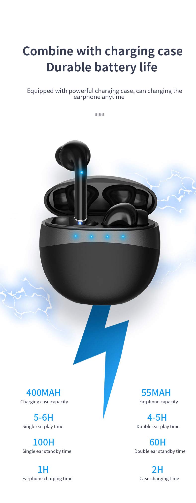 [Australia - AusPower] - GZkeji M19 Non-Loss Noise-Cancelling Smart Ai Voice Assistant Super Long-Lasting Wireless Headphones in-Ear Wireless Bluetooth 5.0 Waterproof Headphones 
