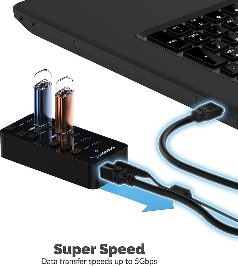 [Australia - AusPower] - SABRENT 36W 7-Port USB 3.0 Hub with Individual Power Switches and LEDs Includes 36W 12V/3A Power Adapter (HB-BUP7) 