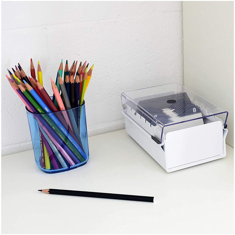 [Australia - AusPower] - Acrimet Index Business Card Size File Holder Organizer Metal Base Heavy Duty (AZ Index Cards and Divider Included) (White Color with Clear Crystal Plastic Lid Cover) 
