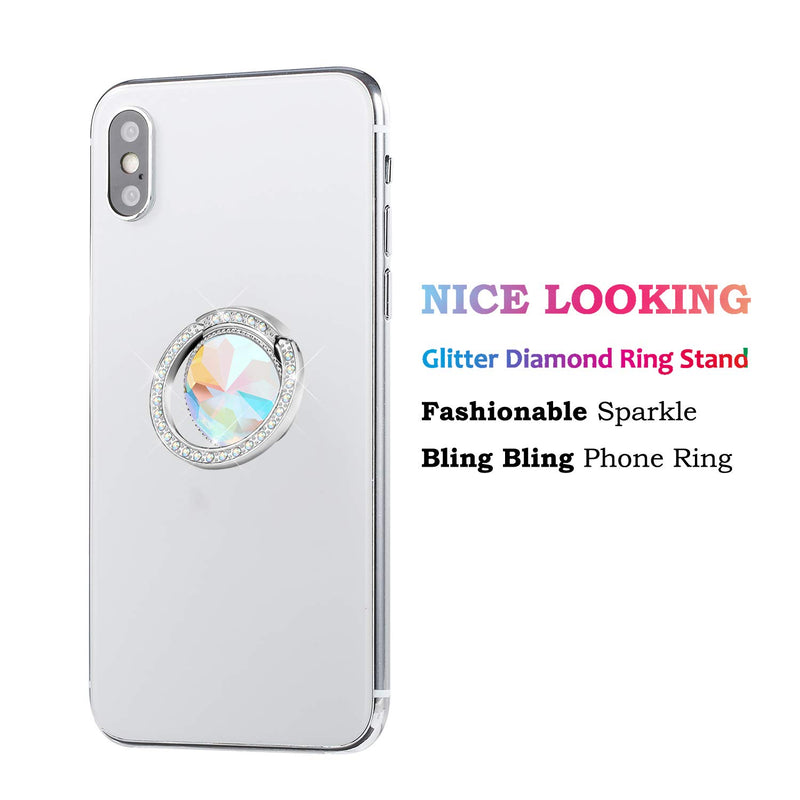 [Australia - AusPower] - lenoup Glitter Bling Bling Phone Ring Holder,Sparkle Phone Ring Grip Artificial Diamond Stand,Rhinestone Cell Finger Ring for Phones,Pad(Silver) Silver 