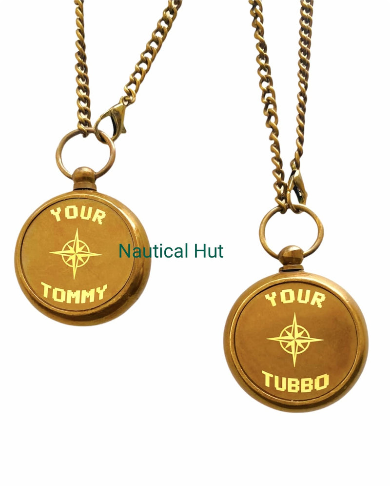 [Australia - AusPower] - Your Tommy Your Tubbo Brass Locket Nautical Pocket Compass with Leather Carry Case, Compass with Chain, Pirates Compass, Engraved Gift Compass Antique Camping Compass 