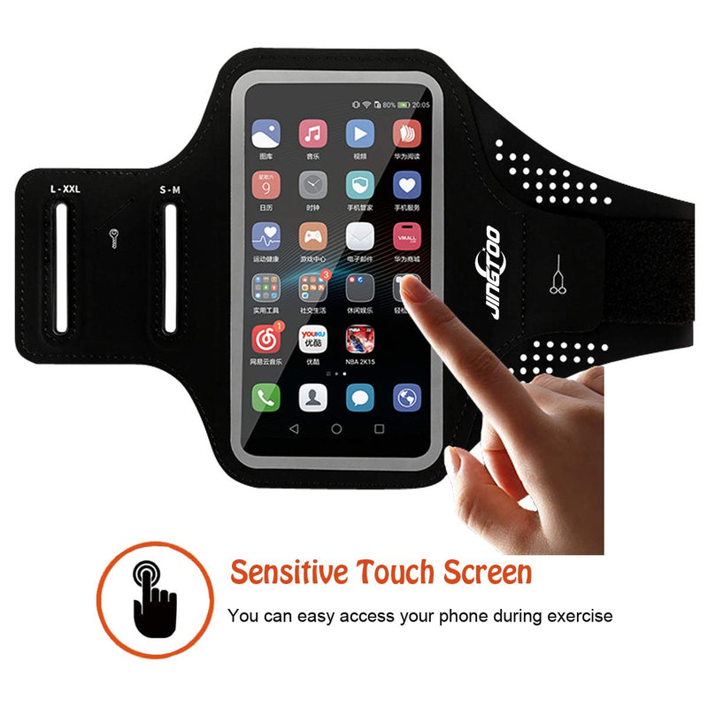 [Australia - AusPower] - JINGTOO Armband for Phone Running Workout Waterproof Arm Phone Pouch for iPhone 11 Pro Max Xr Xs Max 10 8 7 Plus Samsung Galaxy S10 Plus S20 S9 S8 S7 Note and More, Arm Band with Card & Keys Holder 01 - Black+Grey 