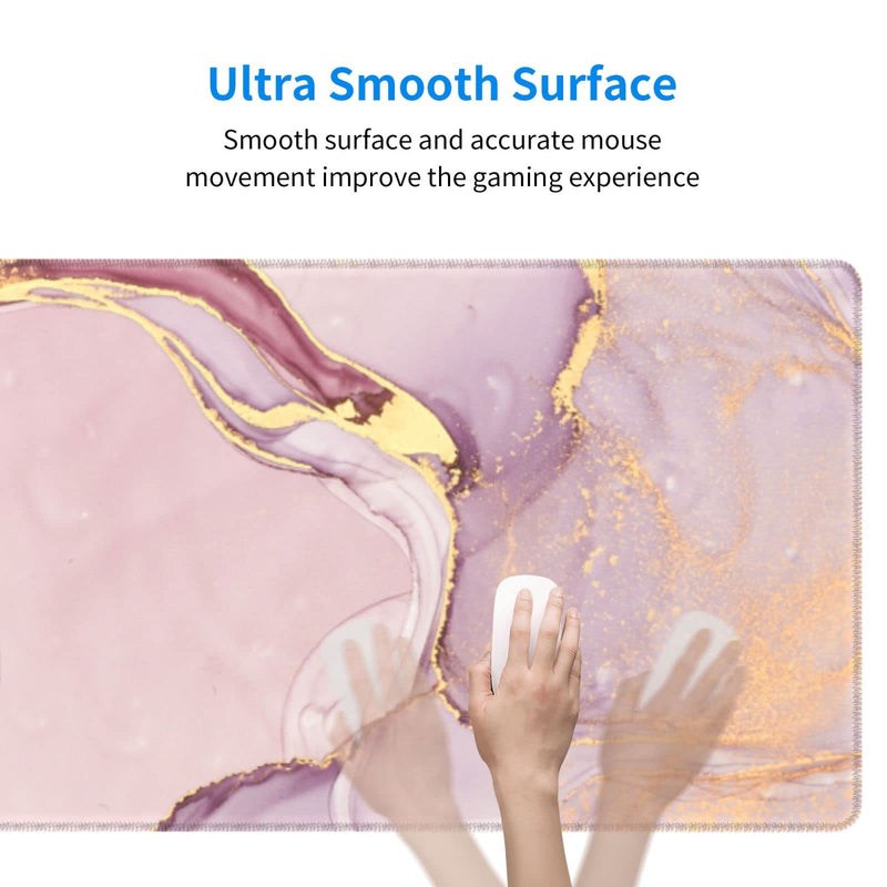 [Australia - AusPower] - Rose Gold Marble Mouse Pad Abstract Pink Desk Mat 31.5x11.8 Inch Marbled Texture Non-Slip Rubber Base Large Rose Gold Mousepad Stitched Edges Keyboard Mouse Mat Desk Pad for Office Home Game Rose Gold Marble 