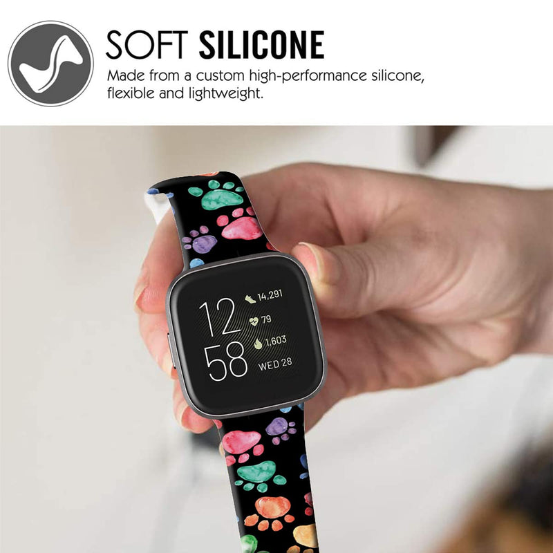 [Australia - AusPower] - DOO UC Footprints Floral Silicone Band Compatible with Fitbit Versa SmartWatch, Versa 2 and Vesra Lite SE Watch Cute Footprints Floral Silicone Sport Strap Replacement for Men Women Girls 