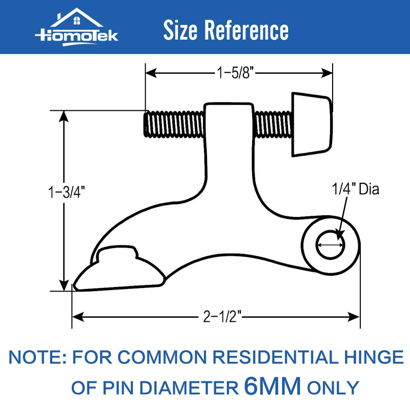 [Australia - AusPower] - HOMOTEK 6 Pack Hinge Pin Black Door Stopper,Adjustable Deluxe Heavy Duty Door Stopper 2-1/2"x1-3/4”,with Black Rubber Bumper Tips Black 6pack 