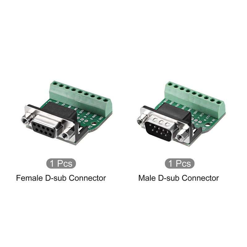 [Australia - AusPower] - MECCANIXITY D-sub DB9 9 Pin 2 Row Male Plug and Female Socket Board Connector RS232 Serial Port Solderless Terminal Block Adapter 1 Set 