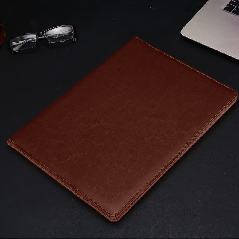 [Australia - AusPower] - Handsome Leather Business Portfolio Folder,Resume Folder-Interview/Legal Document Organizer & Business Card Holder - with Letter Writing Pad,A4 Binder & Office Conference Notepad Clip Boards, Brown 