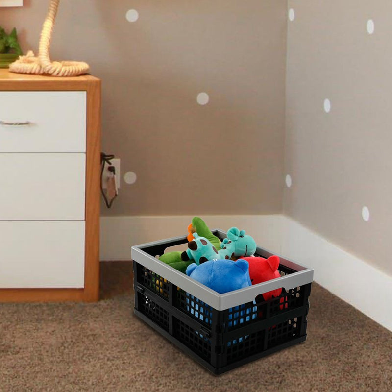 [Australia - AusPower] - Jekiyo 16-Liter Folding Crates Storage, Collapsible Container Plastic, Set of 1 black 