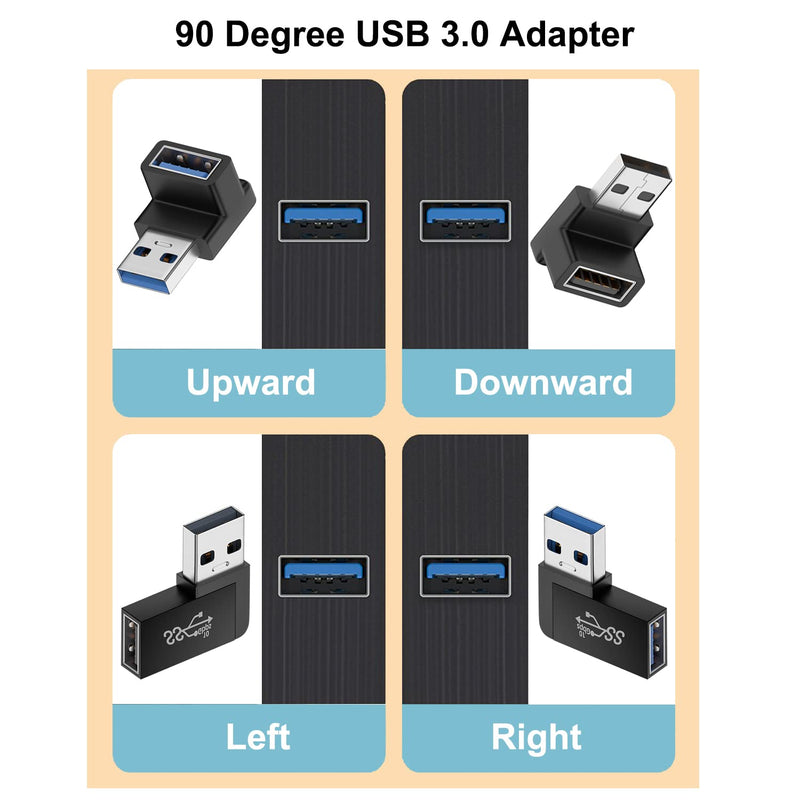[Australia - AusPower] - Jadebones 90 Degree USB 3.0 Adapter (4 Pack), Vertical Up and Down Angle, Horizontal Left and Right Angle USB Male to Female Extender Connector 