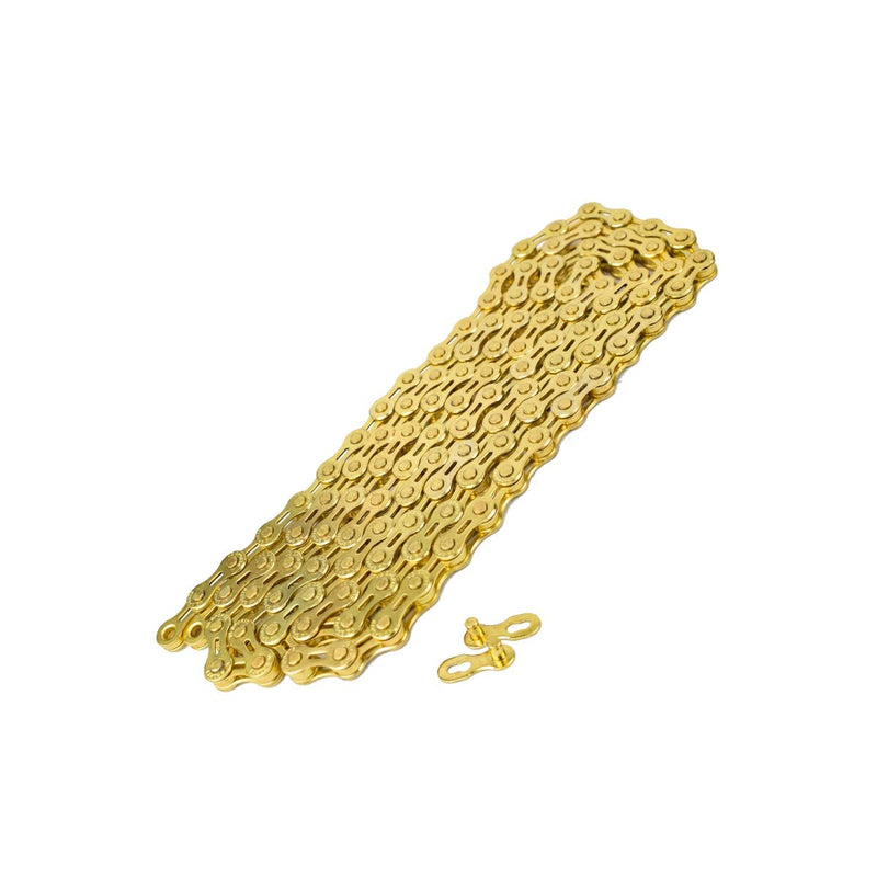 [Australia - AusPower] - VG SPORTS 6/7/8/9/10/11 Speed Bike Chains,Half Hollow/Full Hollow Lightweight Bicycle Chains for Road Bike/MTB/BMX,Silver/Gold/Titanium/Rainbow 116 Links with Missing Link 6/7/8Speed-Half Hollow Gold 1 