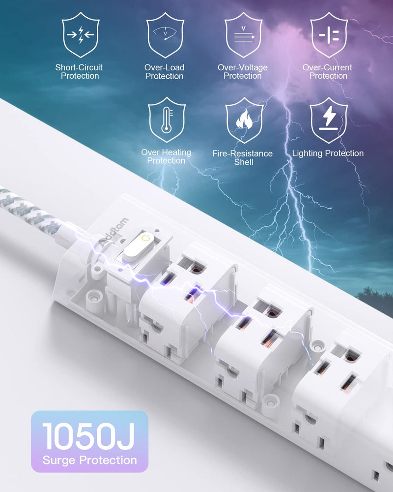 [Australia - AusPower] - 15FT Extension Cord - Power Strip Surge Protector, Long Cord with 12 Widely AC Outlets 3 USB, Flat Plug Extension Cord, Wall Mount, Desk Charging Station for Office Home College Dorm Room Essentials 15 FT 