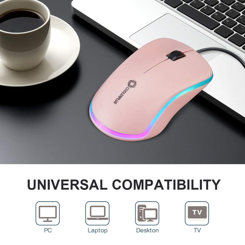 [Australia - AusPower] - Coolerplus FC112 USB Optical Wired Computer Mouse with Easy Click for Office and Home, 1000DPI, Premium and Portable,Compatible with Windows PC, Laptop, Desktop, Notebook（Pink Pink 