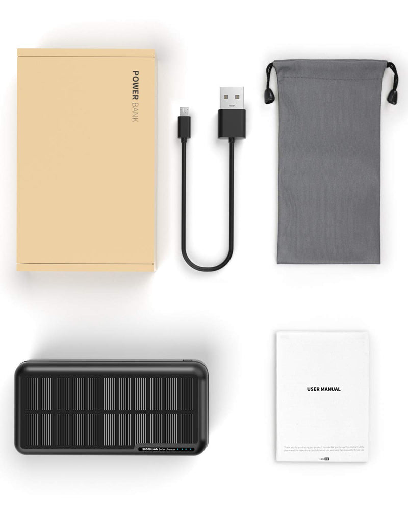 [Australia - AusPower] - Solar Power Bank 30000mAh Portable Solar Charger with 4 LEDs and 2 USB Output Micro USB & USB C Inputs Ports External Battery Pack for Outdoor Camping,Smartphone, Andriod Phone,Teblet and More 