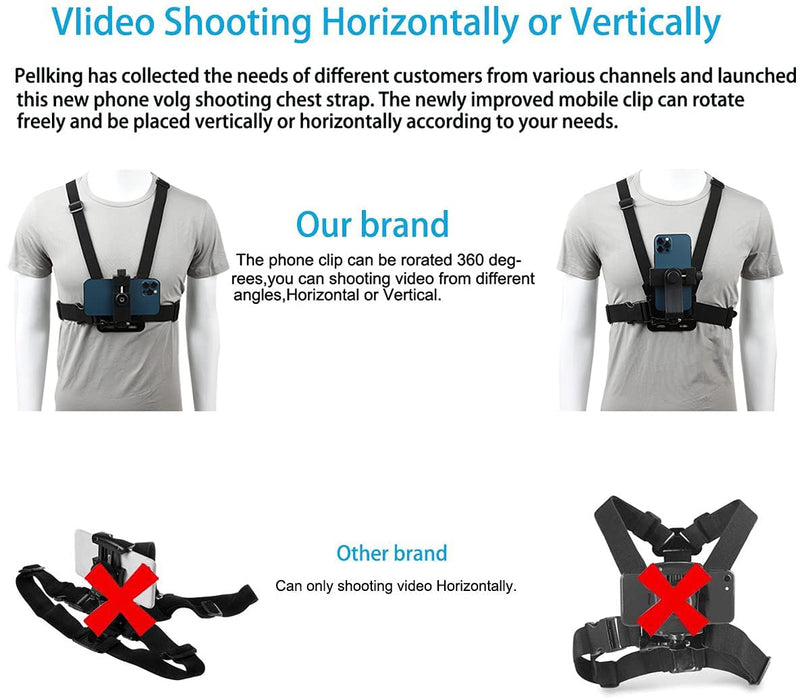 [Australia - AusPower] - Pellking Mobile Phone Chest Mount Harness Strap Holder Cell Phone Clip Action Camera POV for Samsung iPhone Plus etc 