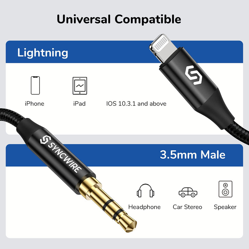 [Australia - AusPower] - Lightning to 3.5mm Audio Cable 3.3FT, [Apple Mfi Certified] Syncwire iPhone AUX Cord for Car Stereo, Compatible with iPhone 13 Pro Max/13/13 Pro/, iPhone 12/12 Pro/12 Pro Max/11 Pro Max/XR/XS/8 Plus Black 