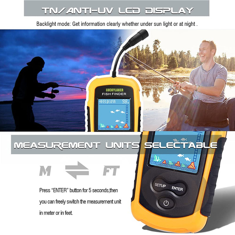 [Australia - AusPower] - LUCKYLAKER Kayak Handheld Fish Finders Fishing Boat Depth Fishing Finder Display Sonar Fish Finder Portable LCD Boat Canoe 