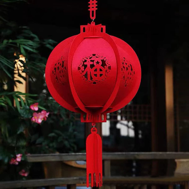 [Australia - AusPower] - 4 Pieces Red Chinese Spring Festival Lanterns and Wall Hanging Decorations Chinese Lucky Lantern Red Fu 3D Lantern Wedding Lantern 