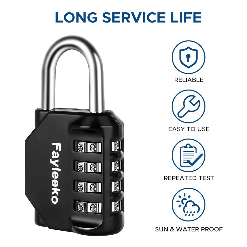 [Australia - AusPower] - Combination Lock, 4 Digit Combination Padlock for School Gym Sports Locker, Fence, Toolbox, Case, Hasp Cabinet Storage (2 Pack, Black) 2 Pack 