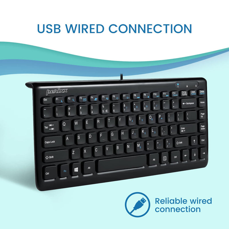 [Australia - AusPower] - Perixx PERIBOARD-407B US, Wired USB Mini Keyboard with 11 Hot Keys - Glossy Black - US English Layout Wired Black 