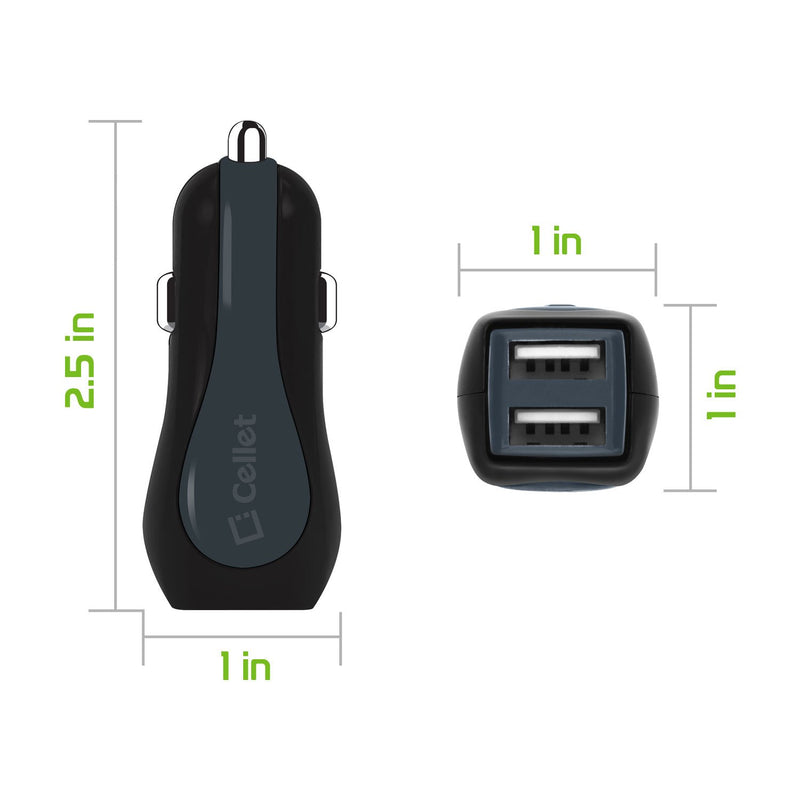 [Australia - AusPower] - Cellet High Powered 3Amp, Fast Charging 15 Watt, Dual USB Port Car Charger with 4ft Long Type-C Cable Compatible for Google Pixel 4 4XL 3 3a 3XL 3aXL 2 2XL Samsung Galaxy A50 A20 A10e S10e S10 S10+ S9 