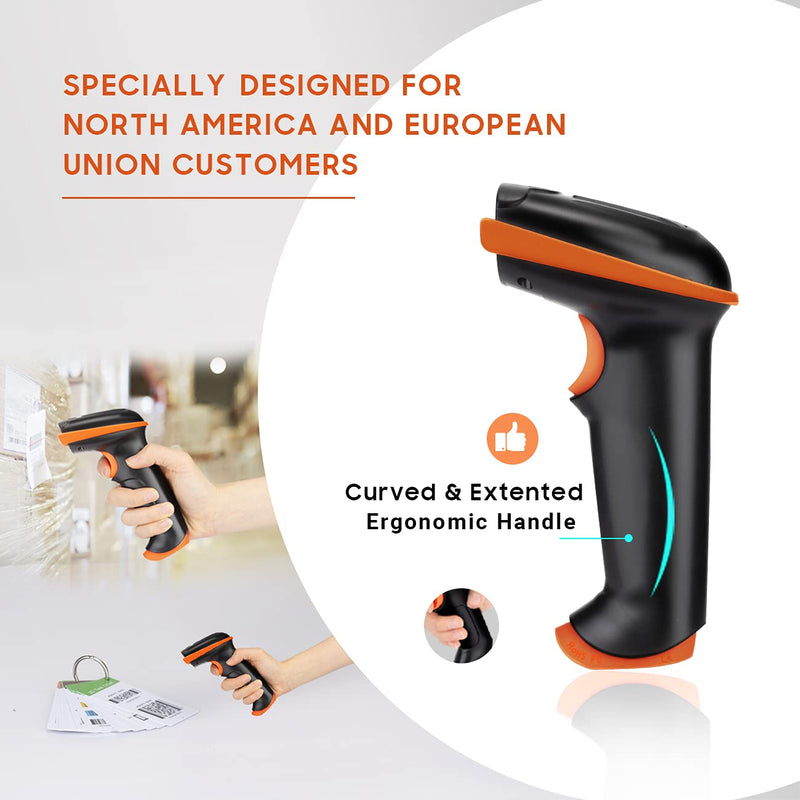 [Australia - AusPower] - Tera Barcode Scanner Wireless and Wired with Battery Level Indicator 1D 2D QR Digital Printed Bar Code Reader Cordless Handheld Barcode Scanner Compact Plug and Play Model D5100 Orange-2D 
