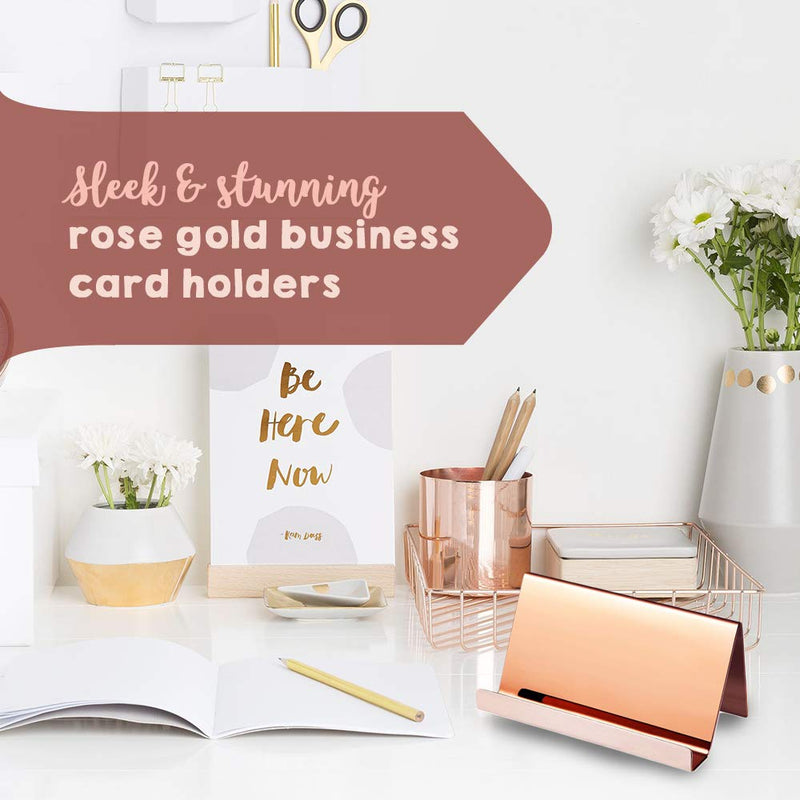 [Australia - AusPower] - Business Card Holder Rose Gold (3-Pack), 9 x 5 x 4.5 cm Stainless Steel Business Card Table Top Display Stand, Namecard Holder Desktop Organizer, Modern Rose Gold Desk Accessories for Corporate Desk 