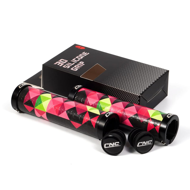 [Australia - AusPower] - Chooee Silicone Mountain Bike Handlebar Grips,Double Lock on MTB Grip 3D Silica Gel Grip Pink 