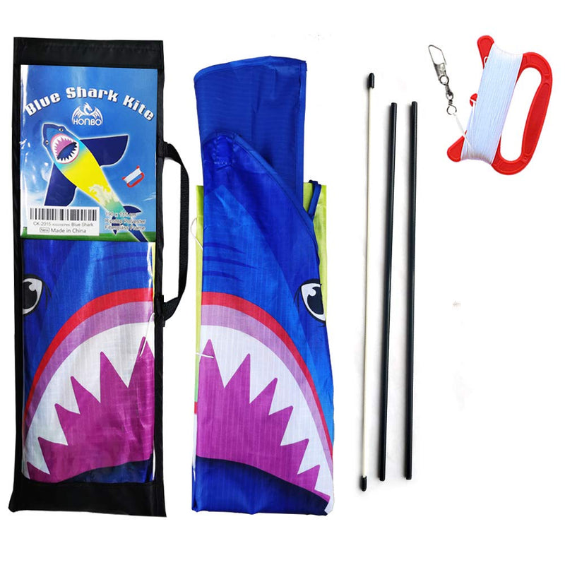 [Australia - AusPower] - HONBO Huge Shark Kites for Kids & Adults, Easy to Assemble Fly Beginner Kite for Boys & Girls for Outdoor Game, Beach Trip, Large Kite Flyer 75"x45" with Long Tail, and 50 Meters String for Summer 