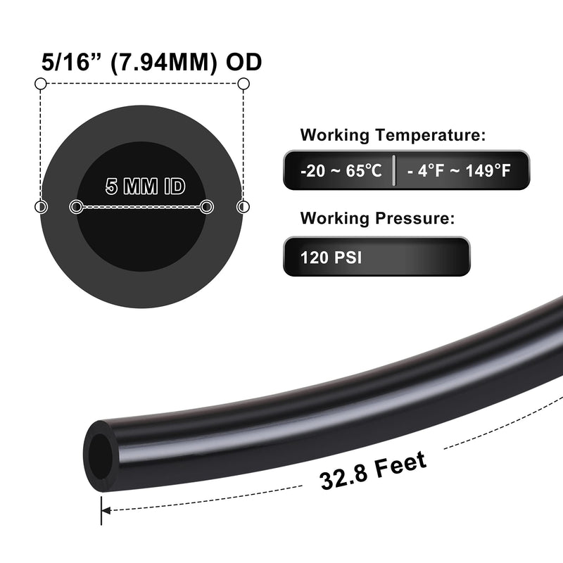 [Australia - AusPower] - Hromee Air Line Tubing Kit, 5/16 Inch (7.937MM) OD x 32.8 Feet Polyurethane PU Tube and Push to Connect Fittings, 14 PCS Compressed Pipe and Accessories Kit Polyurethane (PU) 