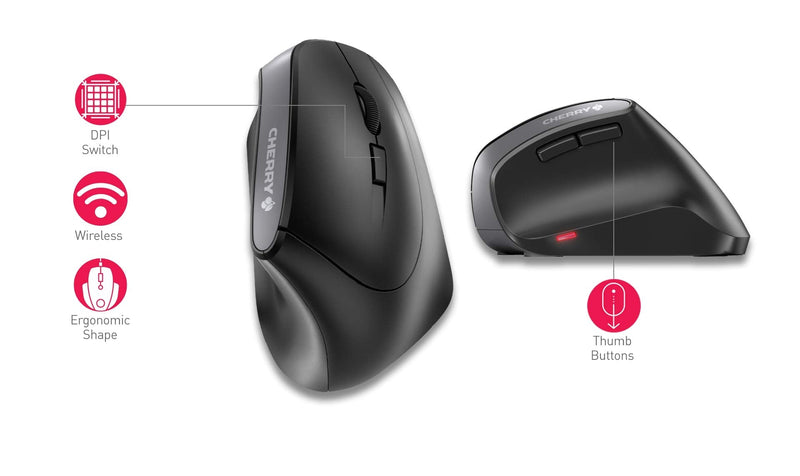 [Australia - AusPower] - CHERRY MW4500 Wireless Vertical Ergonomic Optical Mouse, up to 1200 DPI, 6 Buttons and Scroll Wheel For Laptop, PC, Desktop or Mac. Right Handed. 