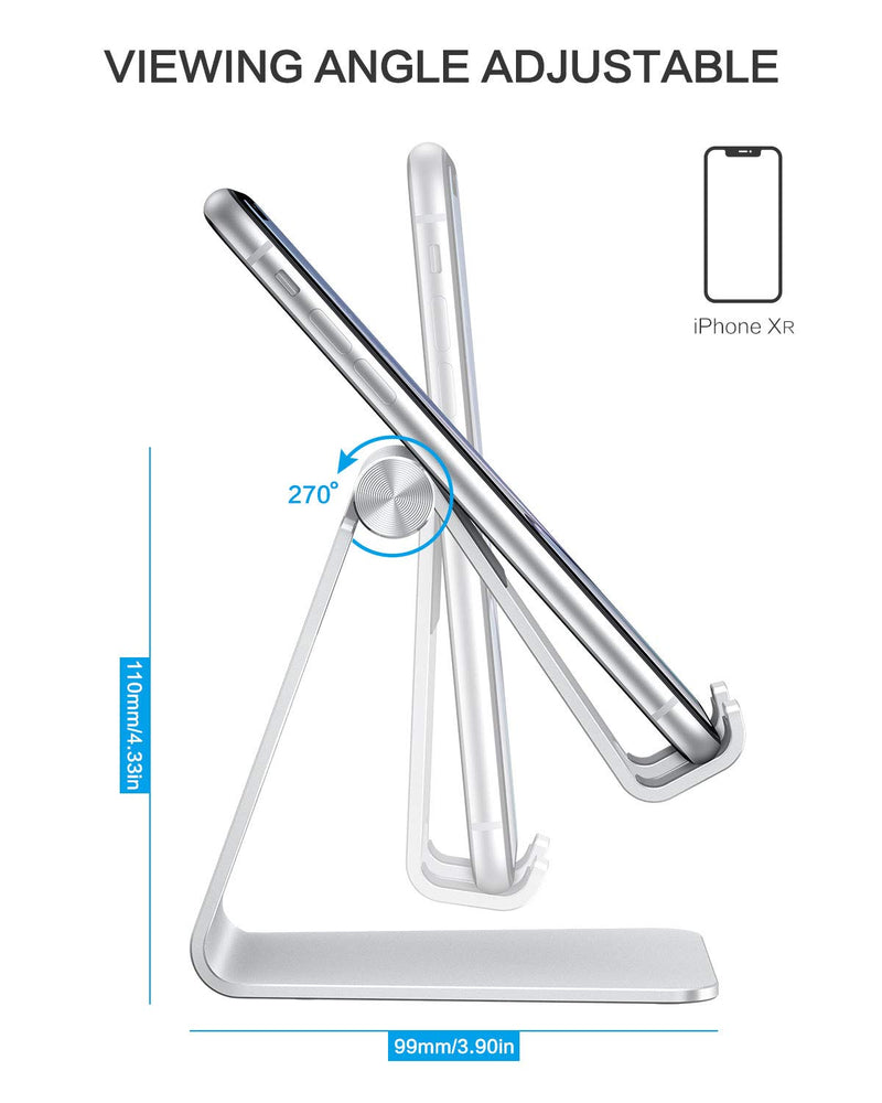 [Australia - AusPower] - Adjustable Cell Phone Stand, OMOTON C2 Aluminum Desktop Phone Dock Holder Compatible with iPhone 11 Pro, SE, XR, 8 Plus 7 6, Samsung Galaxy, Google Pixel and More, Silver 