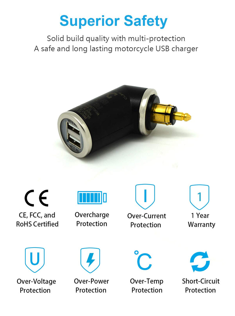 [Australia - AusPower] - Cliff Top 4.6 Amp DIN Hella Powerlet Plug to Dual USB Charger Adapter, Compatible with BMW, Ducati, Triumph Motorcycle, iPhone, and GPS SatNav (Short Angled) 4.6 Amp Short Angled 