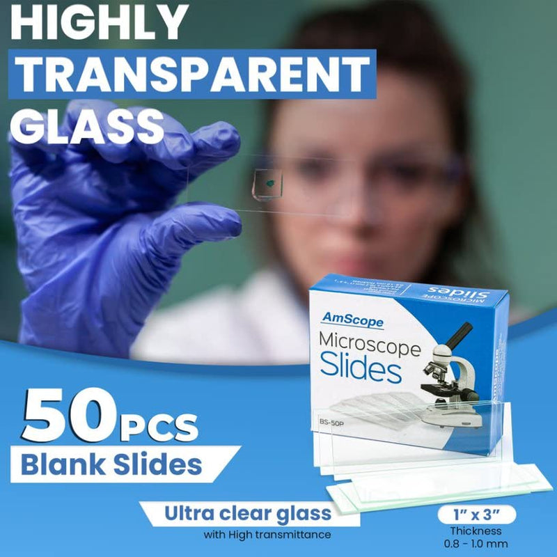 [Australia - AusPower] - AmScope BS-50P-100S-22 Pre-Cleaned Blank Ground Edge Glass Microscope Slides and 100pc Pre-Cleaned Square Glass Cover Slips Coverslips 
