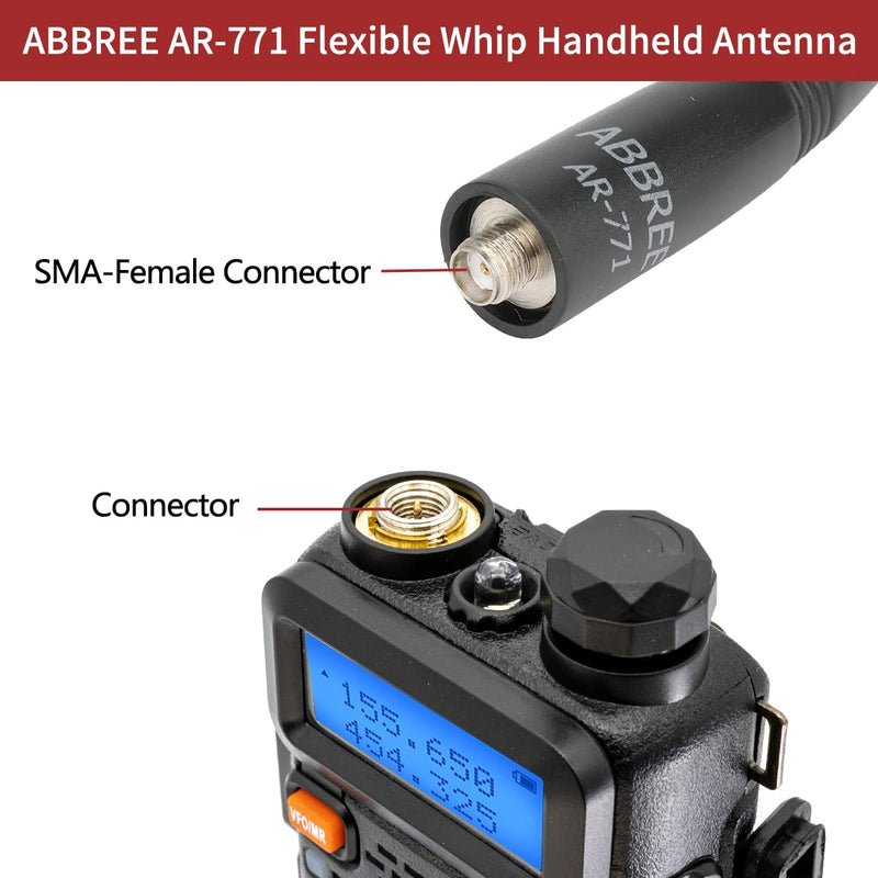 [Australia - AusPower] - ABBREE AR-771 14.96Inch SMA-Female Dual Band Flexible Whip Handheld Antenna for Baofeng UV-5R BF-F8HP BF-F8TD,BF-F8GP,UV-82HP,UV-82 BF-888S TIDRADIO H6 TD-F6 Kenwood Two Way Radio 